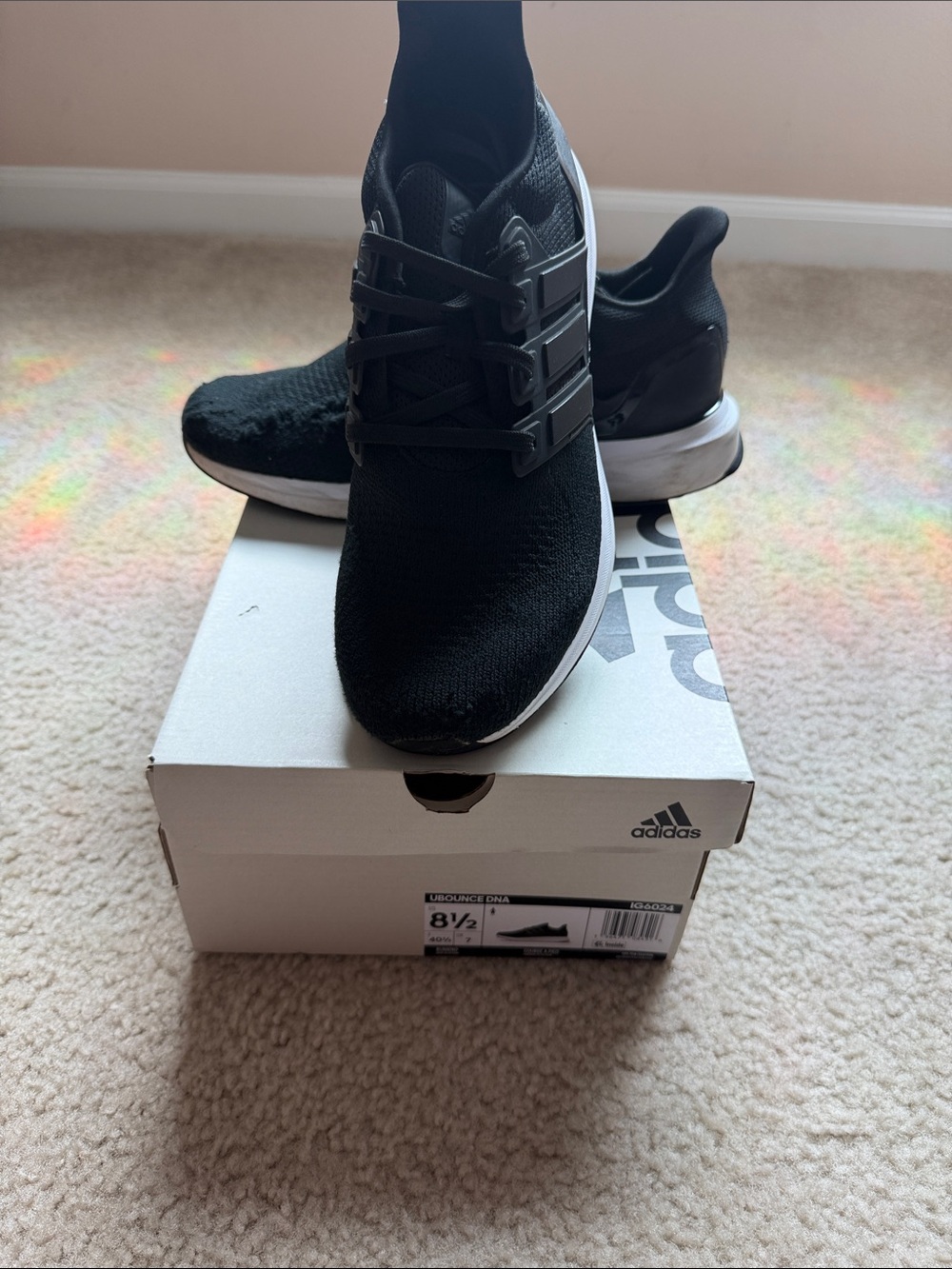 adidas Black Knit Running Sneakers with White Soles